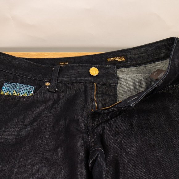 Express Stella Bootleg 8 (32 X 33) Women's Jeans Embellished Black Denim - Picture 6 of 11